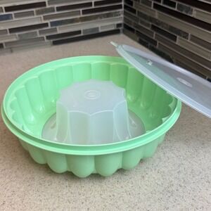 Vintage Tupperware Jel-N-Serve Jello Mold Mint Green Sheer 3pc Set Retro Kitchen